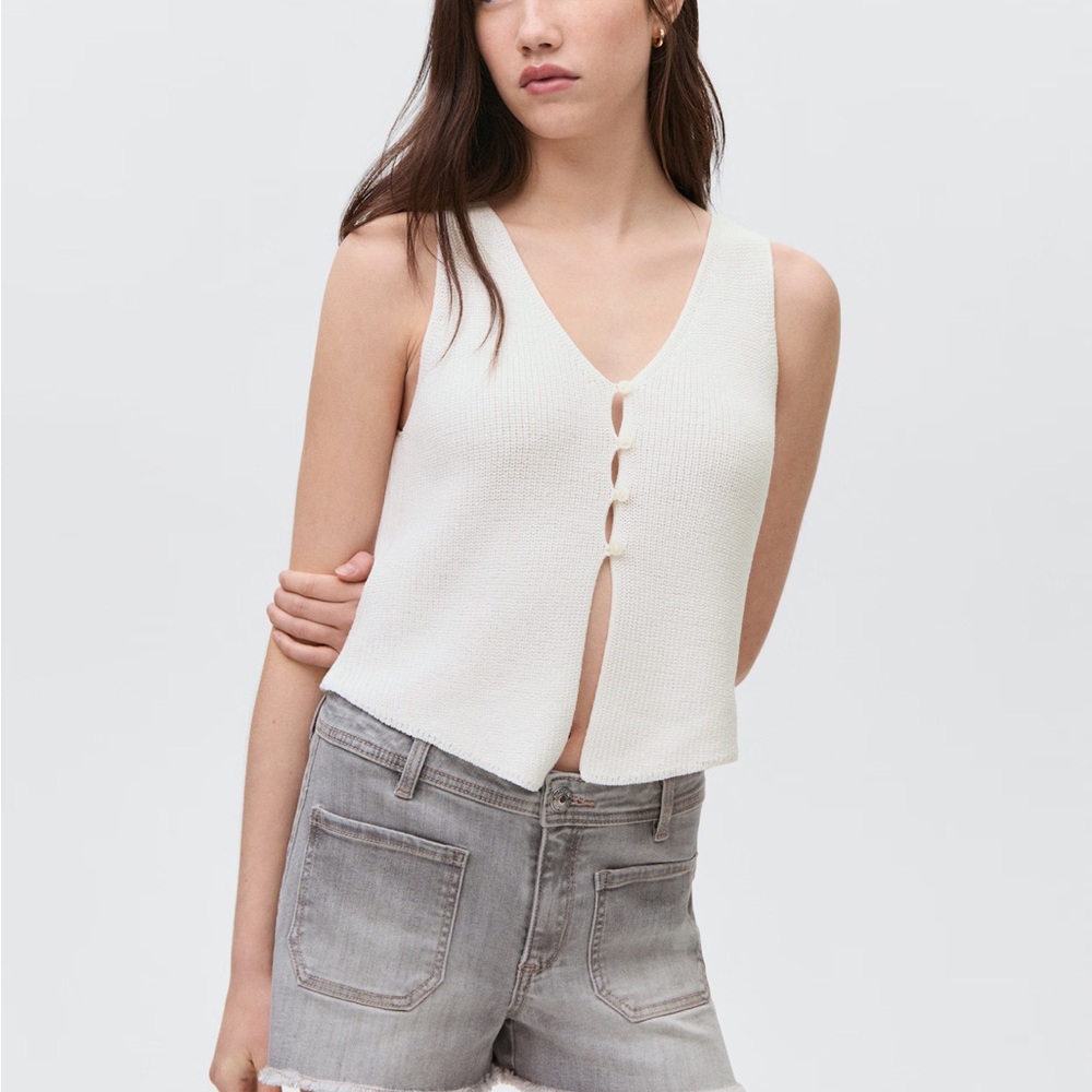 Mango knit Sleeveless button Top fits s/xs - Picture 2 of 7
